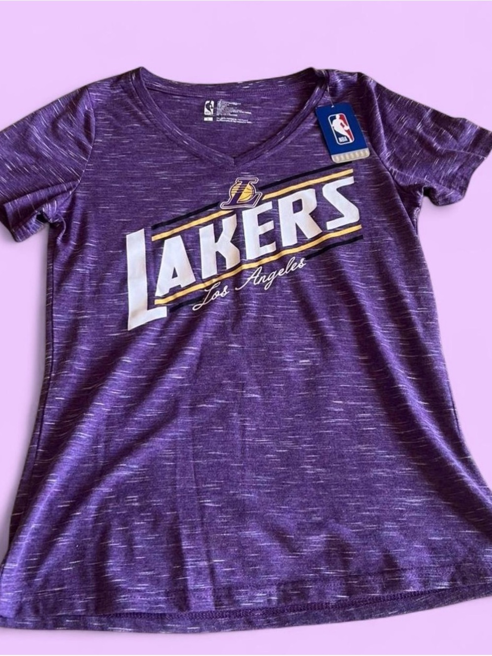 NBA Los Angeles Lakers Heather Purple V-Neck Short Sleeve Tee